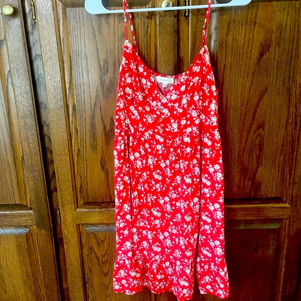 Floral Coral Colored Faux Button Down Empire Waist Dress